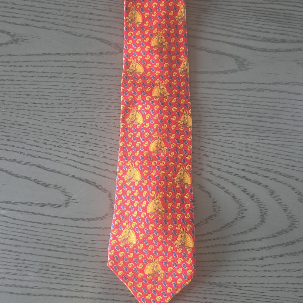 Etro Red Paisley Horse Motif Silk Tie